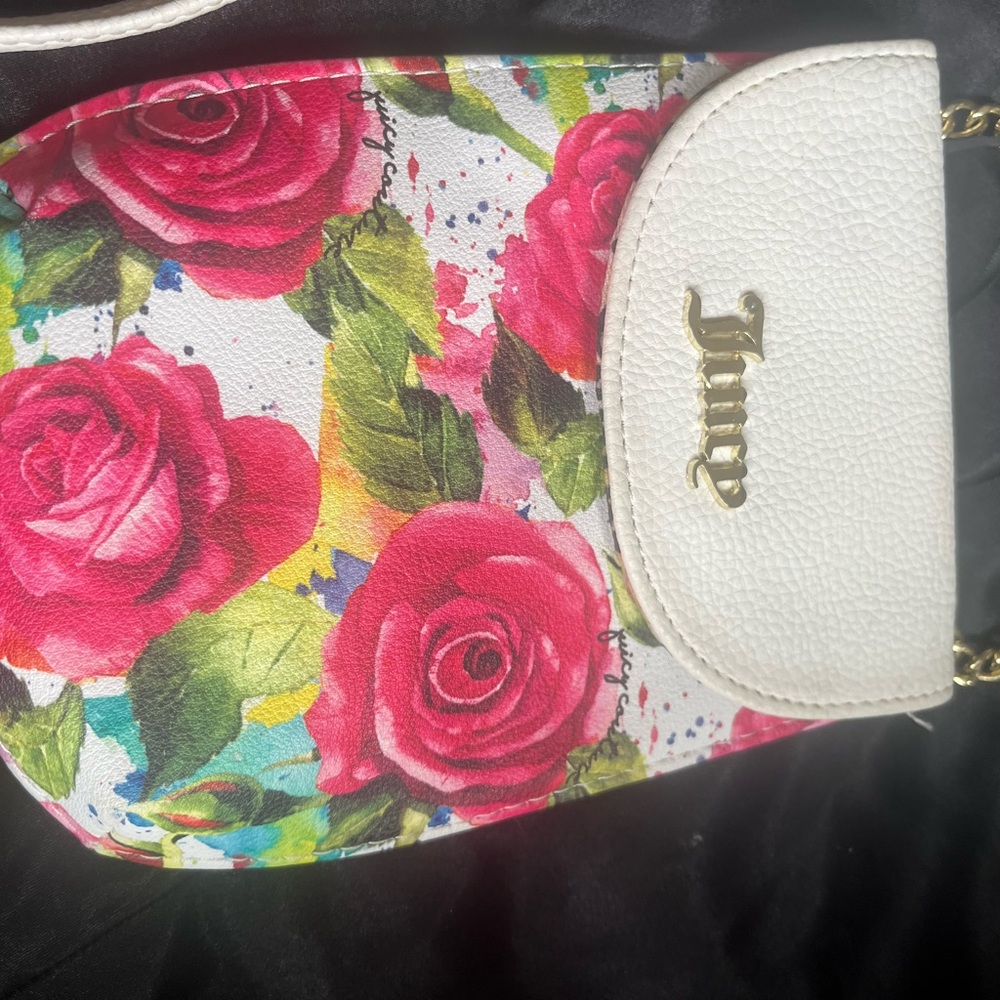 Juicy Couture Pink and White Crossbody Bag with Floral Design